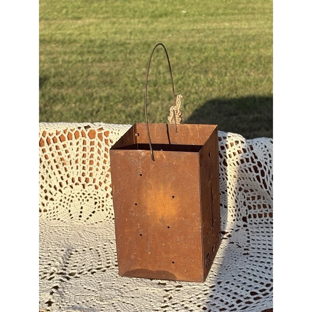 Metal Rust Patina Candle Luminara Christmas Tree Country Farmhouse Decor